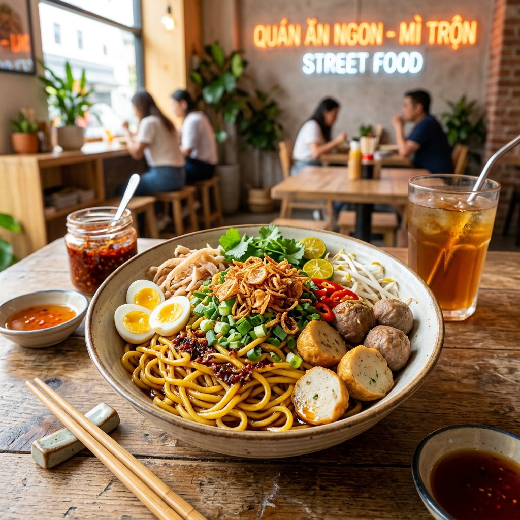 Mì trộn full topping sợi mì Vifon dai ngon nước xốt chua cay