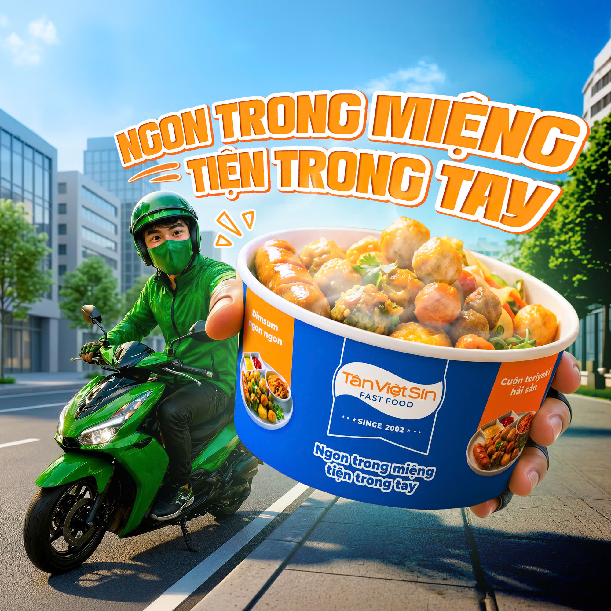 Anh tài xế công nghệ giao món ăn Tân Việt Sin Fastfood